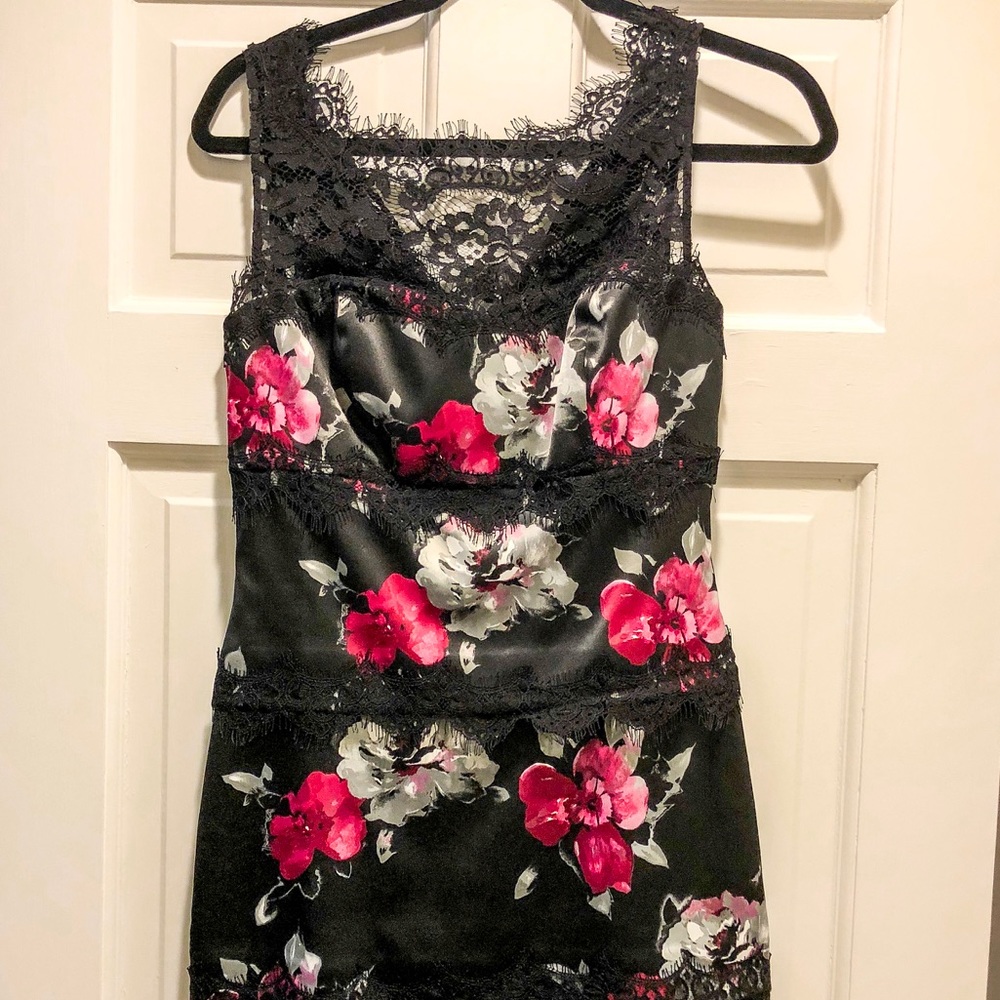 Brand New Black and Floral Dress with Lace